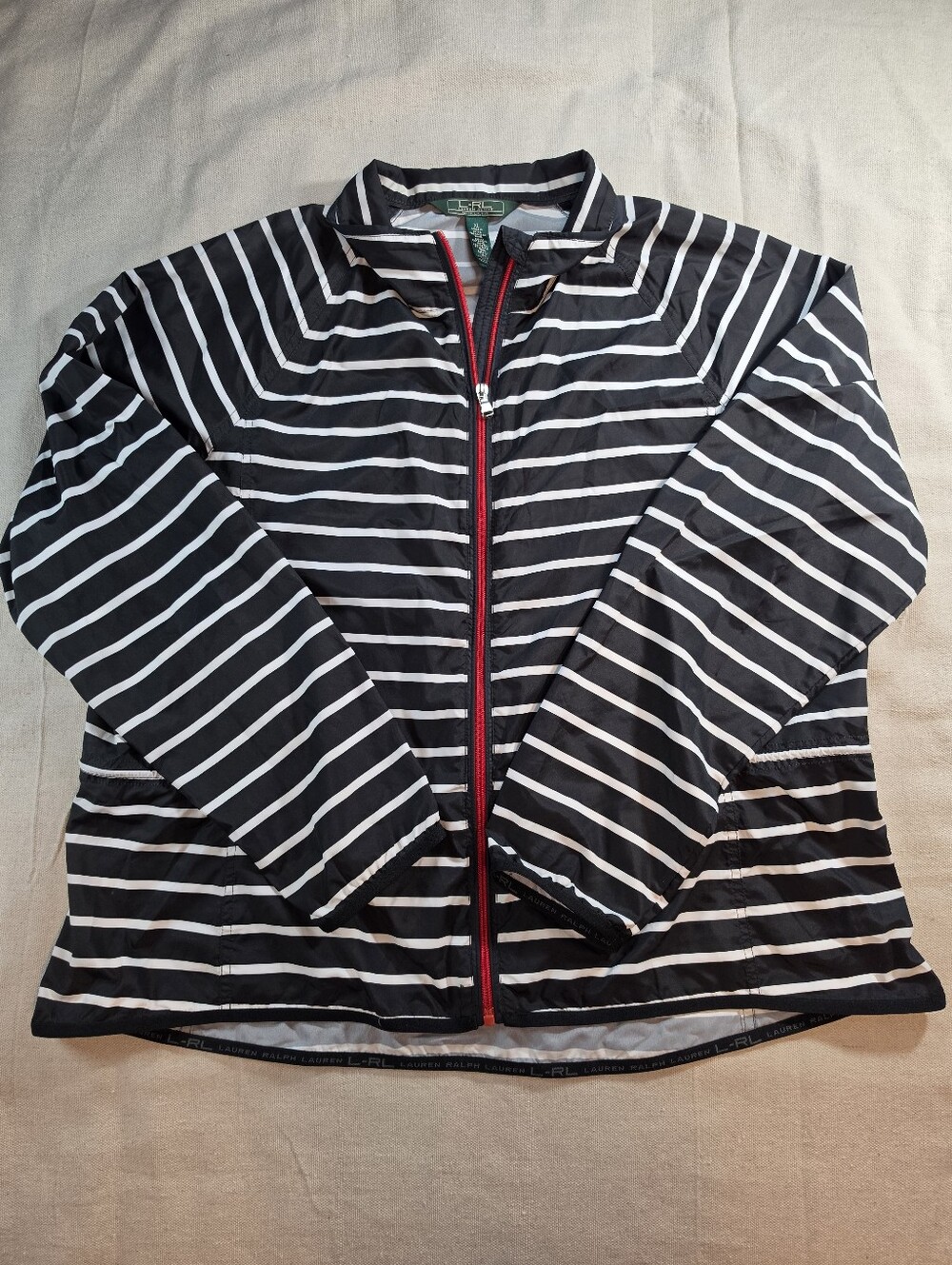 Ralph Lauren RL Black & White Striped Peplum Track Windbreaker Jacket XL